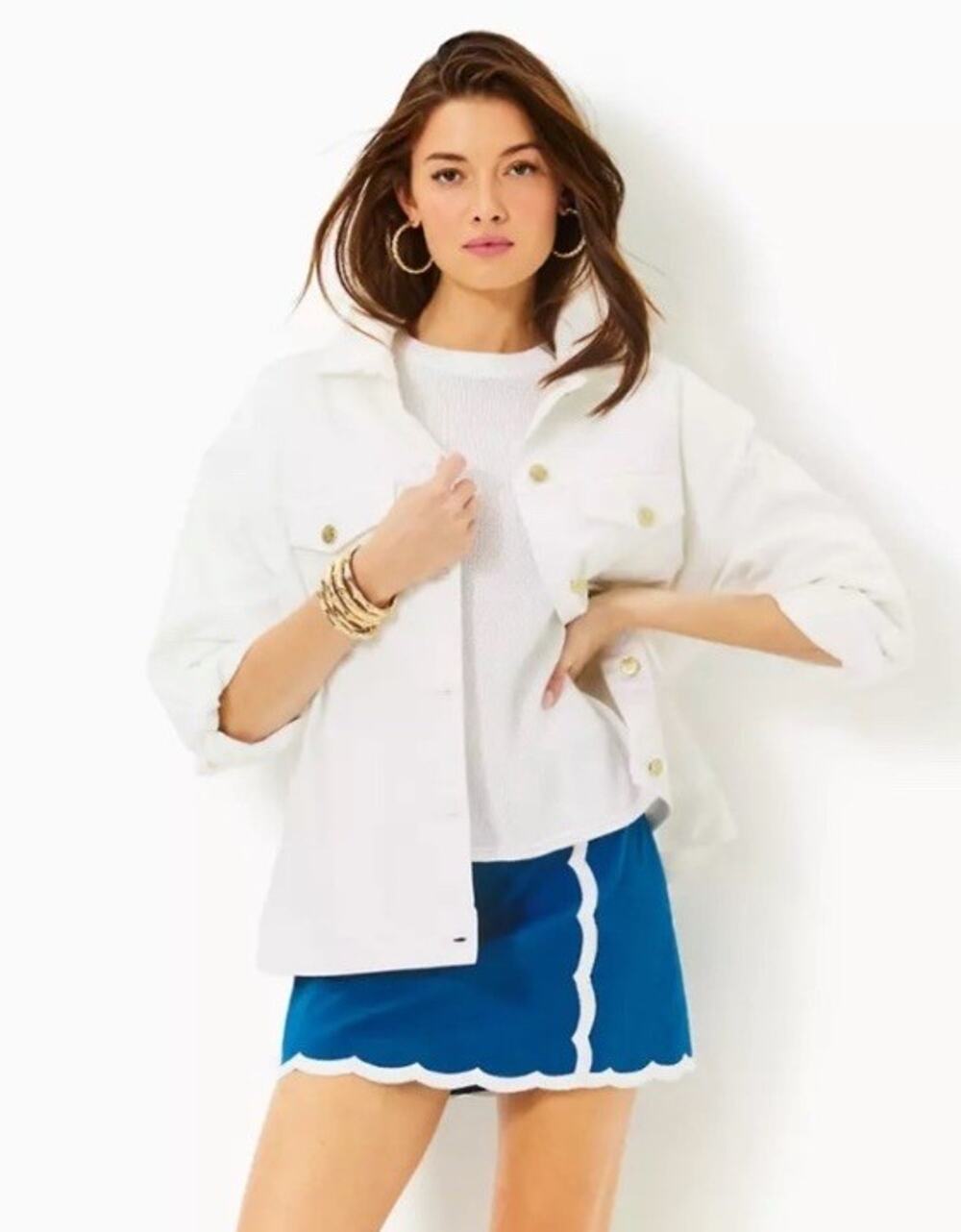 Lilly Pulitzer NWOT Brixley Denim Jacket Resort White Size L/XL